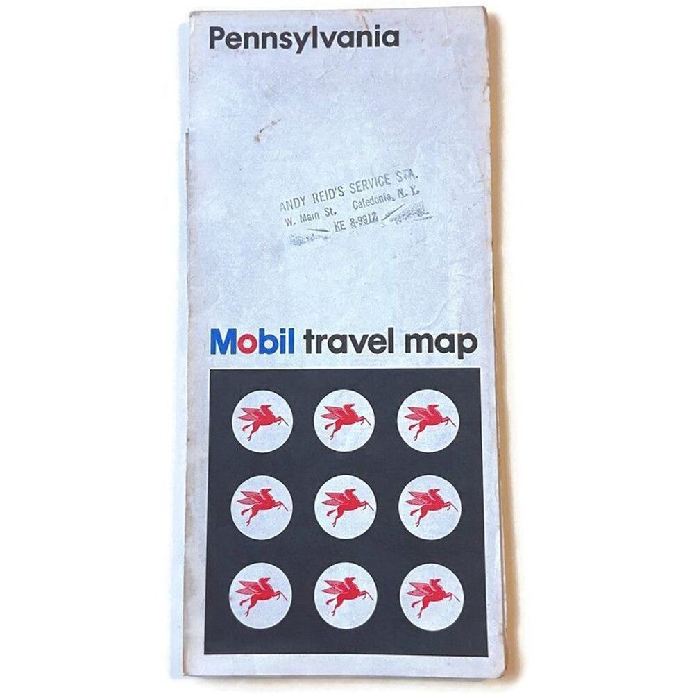 1967 Rand McNally Mobil Pennsylvania Travel Map Andy Reids Service Station